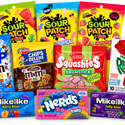 Assorted American candy bundle from Mijn winkel, featuring colorful sweets and treats in a vibrant display.