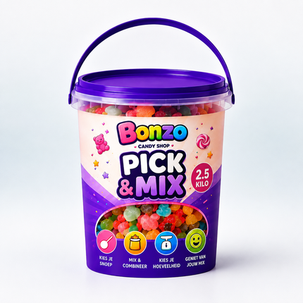 Vegan Pick & Mix Candy from Mijn winkel with colorful sweets in a clear bag, perfect for customizing your own candy selection.