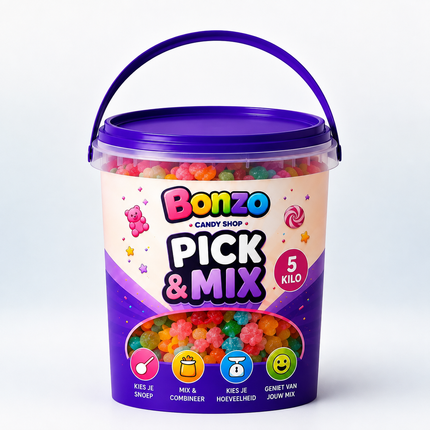 Vegan Pick & Mix Candy selection from Mijn winkel with colorful assorted candies in a clear container
