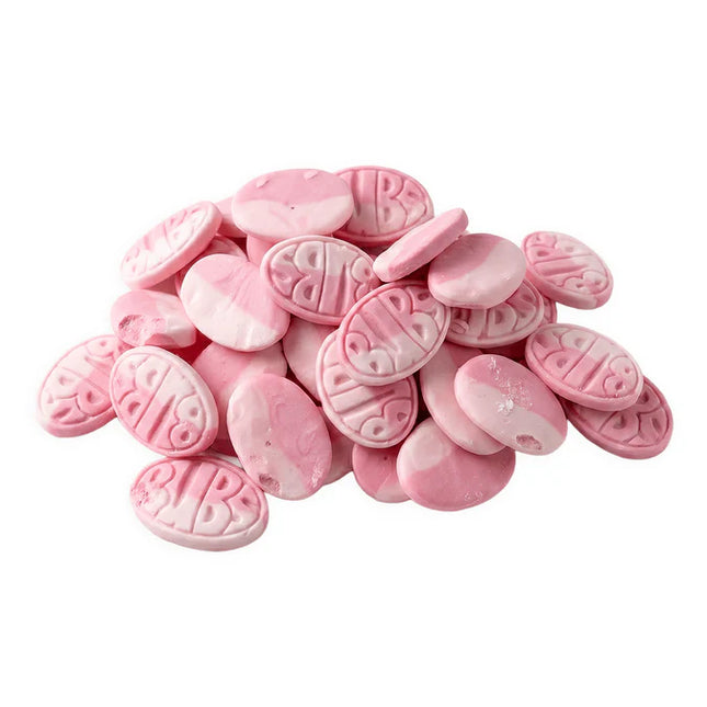 Strawberry pomegranate Bubs by Mijn winkel, oval-shaped fruit snack with strawberries and pomegranate flavor on a white background.
