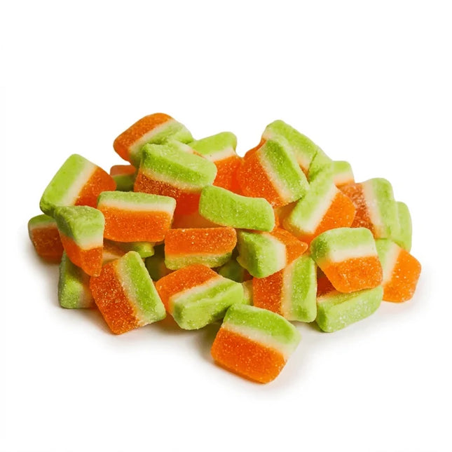 Damel mango slices by Mijn winkel, vibrant yellow-orange dried sour mango pieces on a white background.