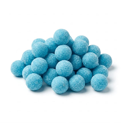 Blue Rocket Balls Sour Blackberry by Mijn winkel, vibrant blue sour candy balls with blackberry flavor and powder coating.