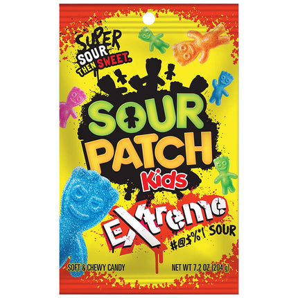 Colorful Sour Patch Kids Extreme candies in a 204g bag, featuring bright, chewy sour gummies from Mijn winkel.