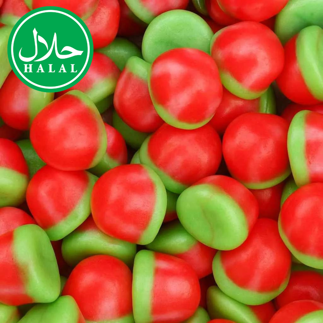 Watermelon Jelly Twist Kisses by Mijn winkel, chewy watermelon-flavored candies with twisted shape and glossy coating.